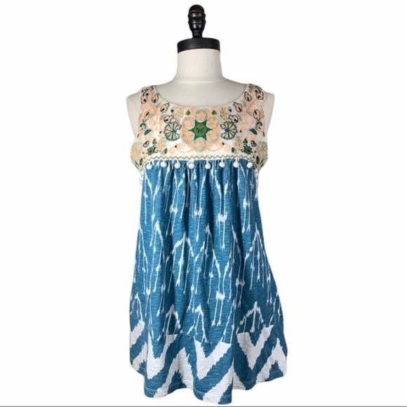 Floreat Ivory Geometric Sleeveless Embroidered top - Picture 1 of 5